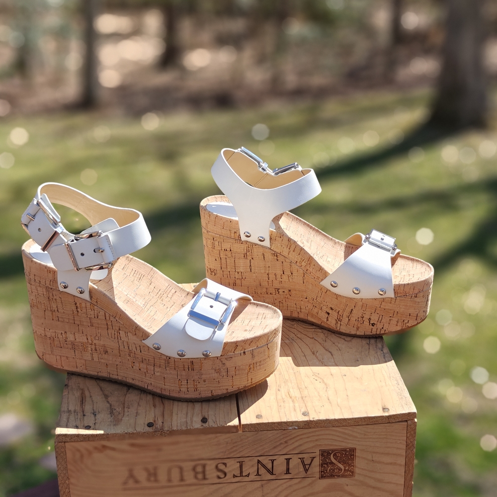 NWT Michael Kors White Cork Platform Wedge Sandals